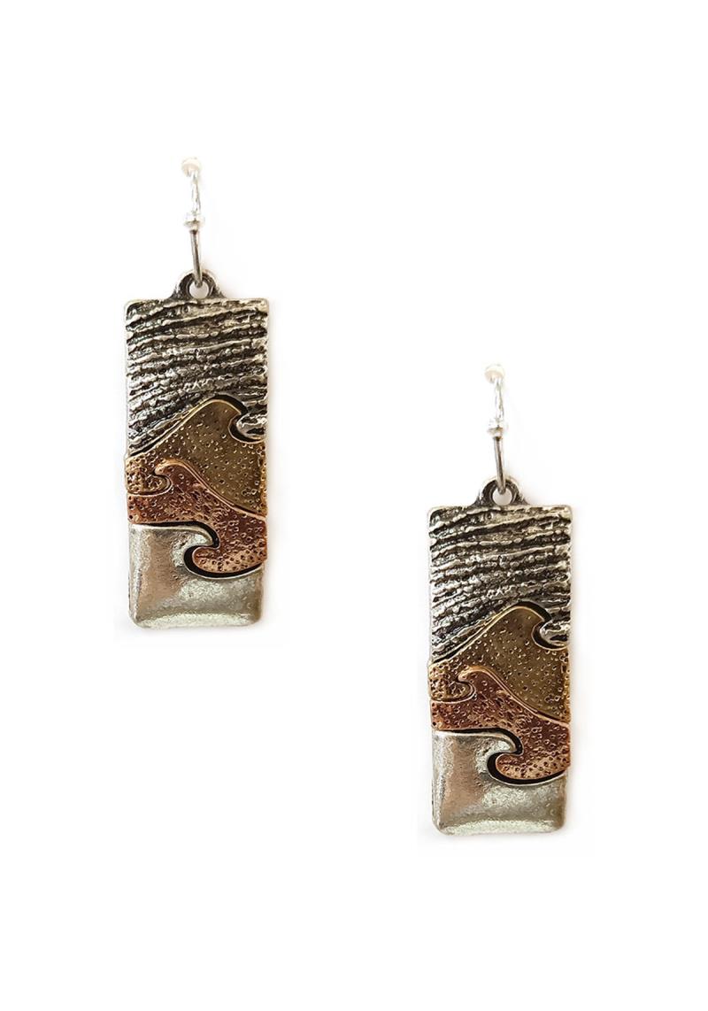 RODEO WESTERN RUSTIC ANTIQUE WAVE DANGLE EARRING