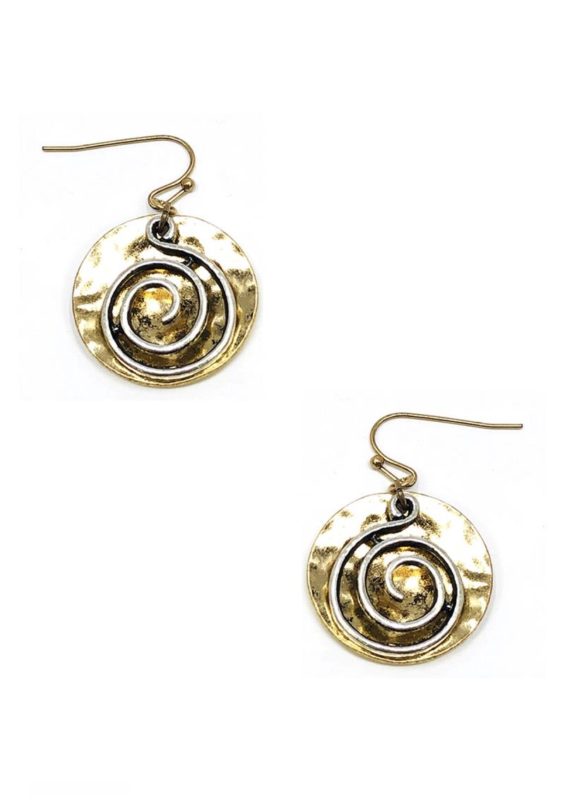 RODEO WESTERN RUSTIC ANTIQUE ROUND SPIRAL DANGLE EARRING