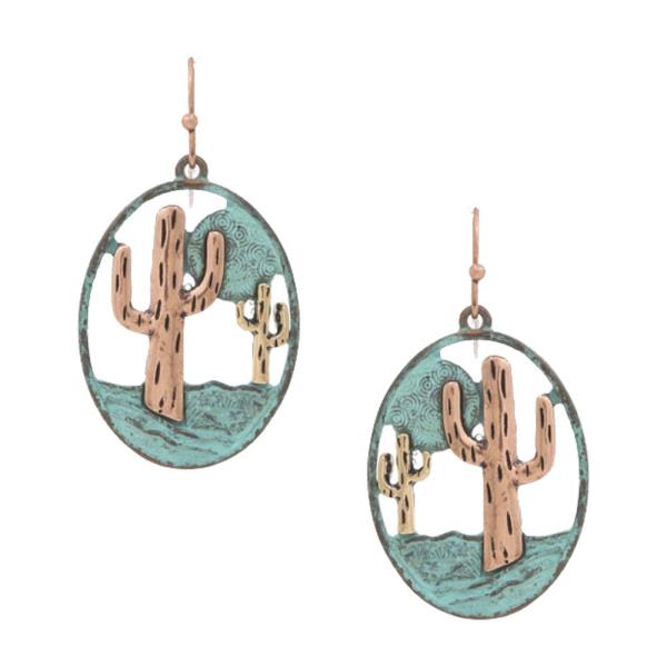 RODEO WESTERN HAMMERED CACTUS DANGLE EARRING