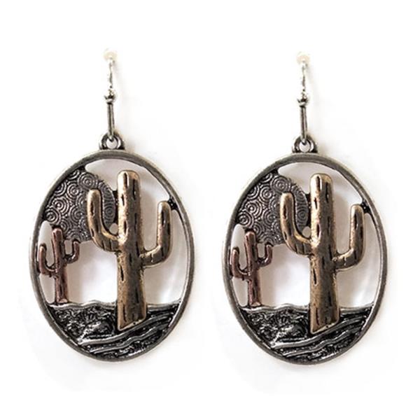 RODEO WESTERN HAMMERED CACTUS DANGLE EARRING