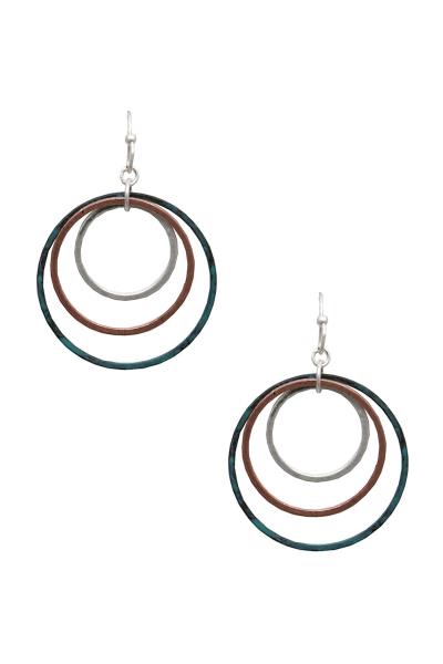 RODEO WESTERN RUSTIC METAL ROUND DANGLE EARRING
