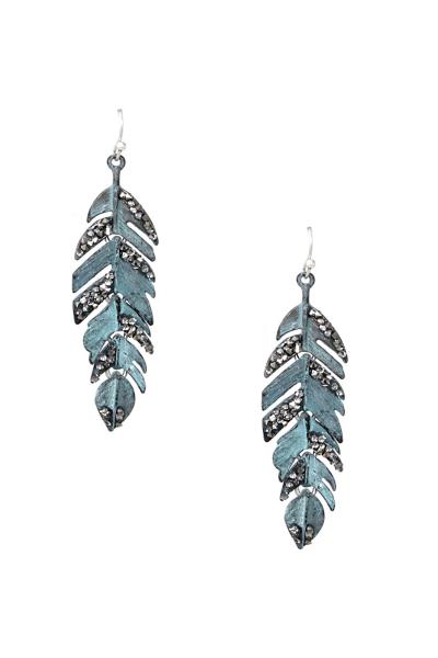 RODEO WESTERN RUSTIC ANTIQUE LEAF DANGLE EARRING