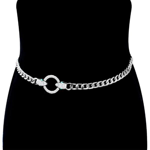 RHINESTONE SNAKE HEAD LINK METAL HOOK BELT