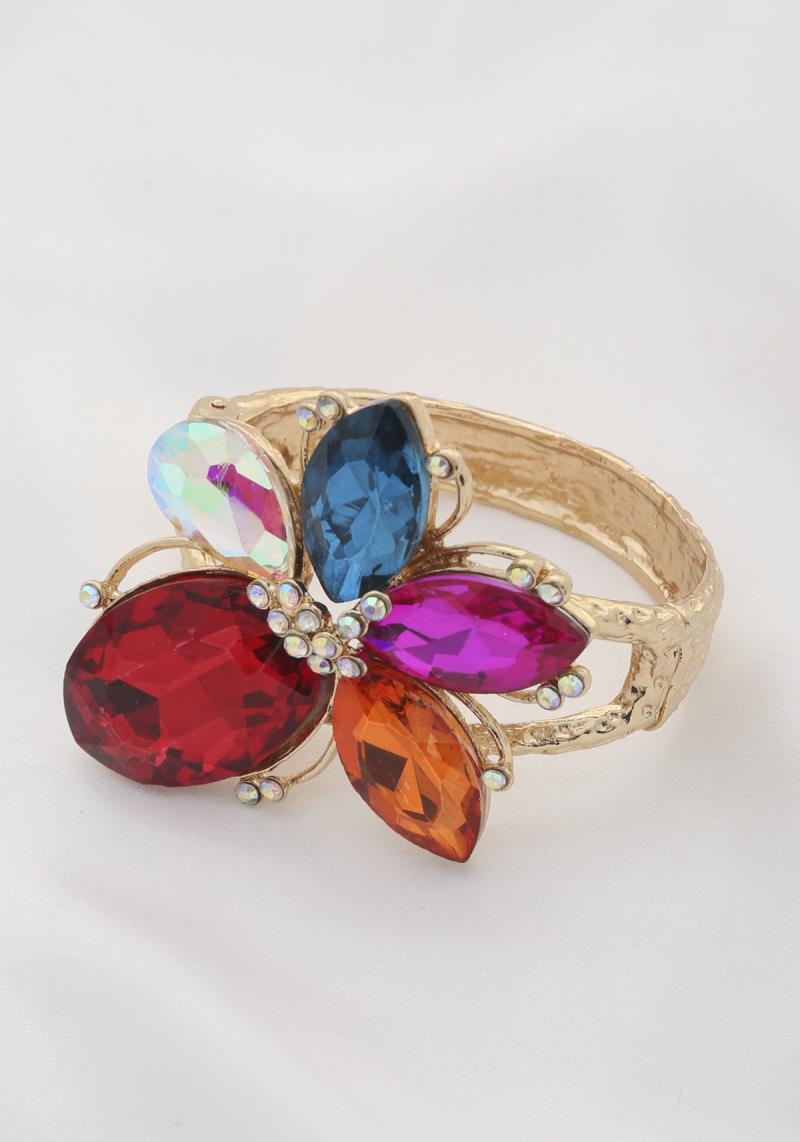 FLOWER CRYSTAL OPEN CUFF BRACELET