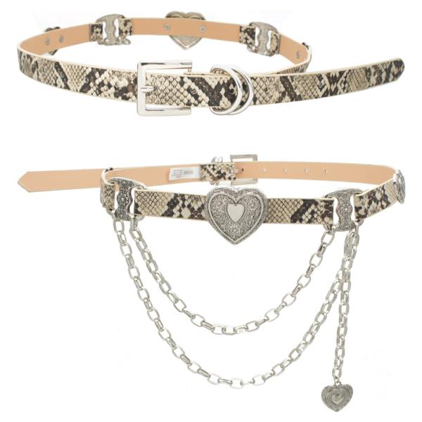 HEART CONCHO ACCENTED LINKED CHAIN DRAPE BELT