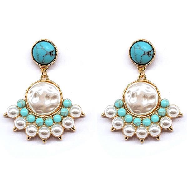 PEARL TQ STONE DANGLE EARRING