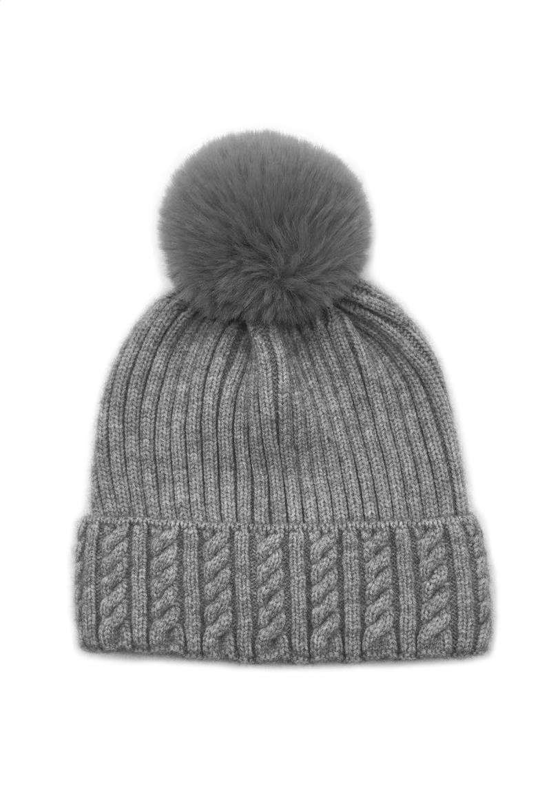 CABLE KNIT BEANIE WITH FAUX FUR POM