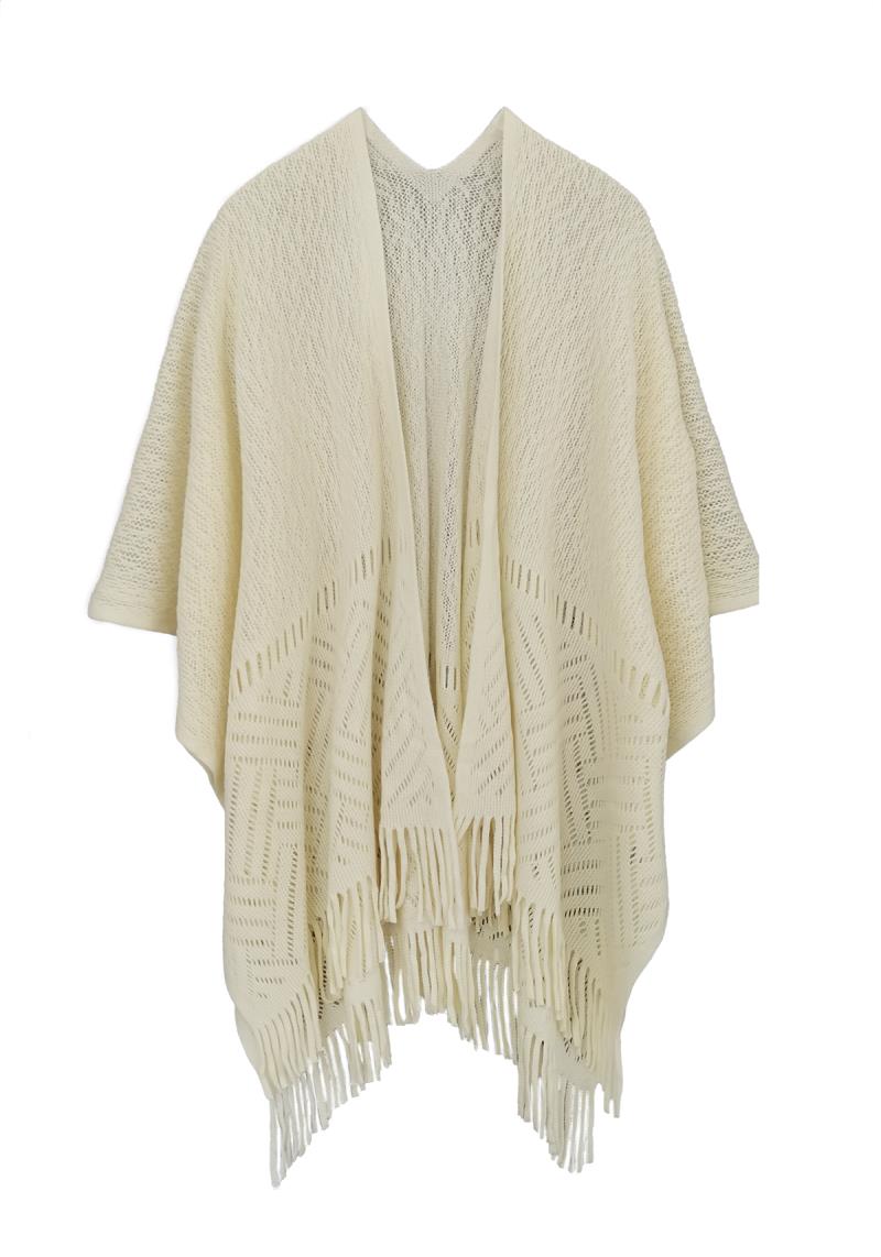 GEO OPEN KNIT RUANA W/ FRINGE