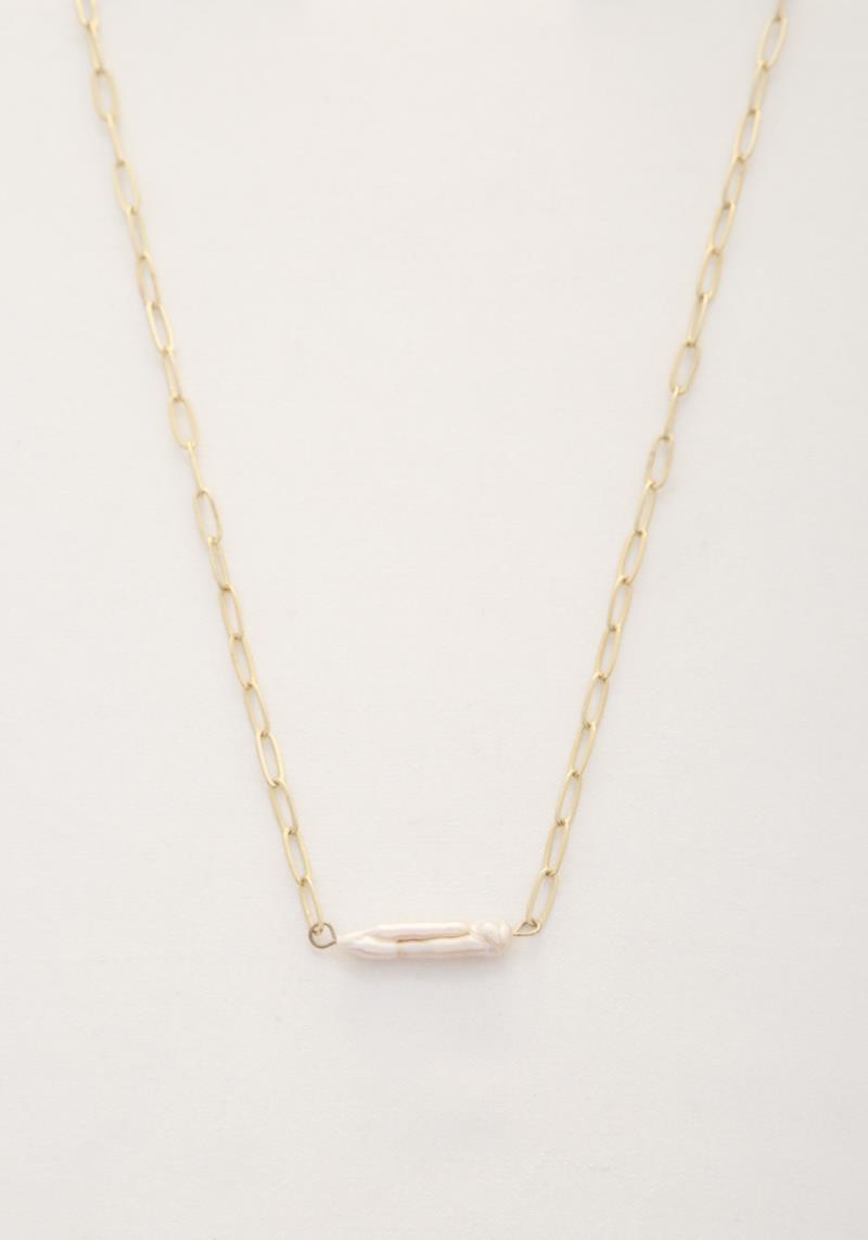 LONG PEARL PAPERCLIP LINK NECKLACE