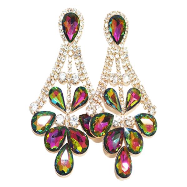 FAN SHAPE TEARDROP CRYSTAL DANGLE EARRING
