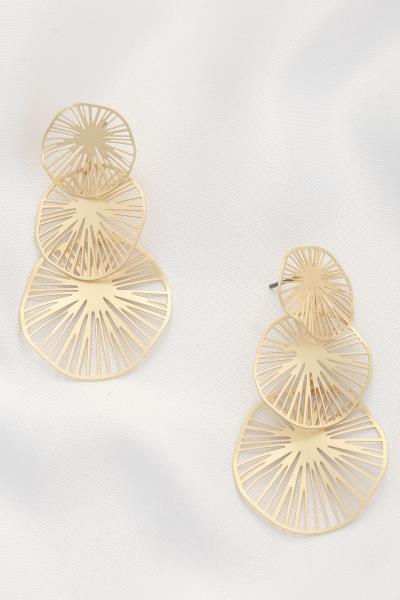 ROUND LINED METAL DANGLE EARRING
