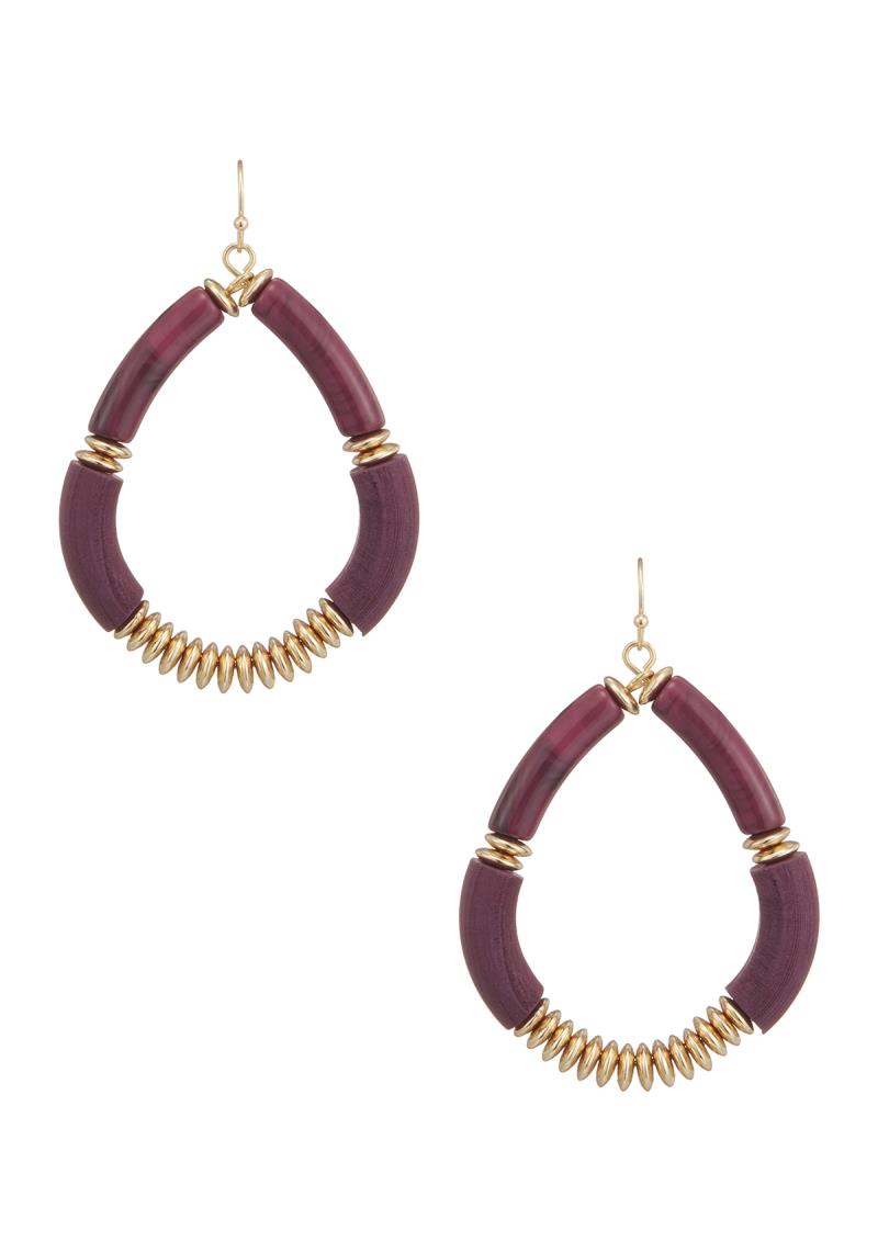 METAL WOOD ACRYLIC TEARDROP DANGLE EARRING