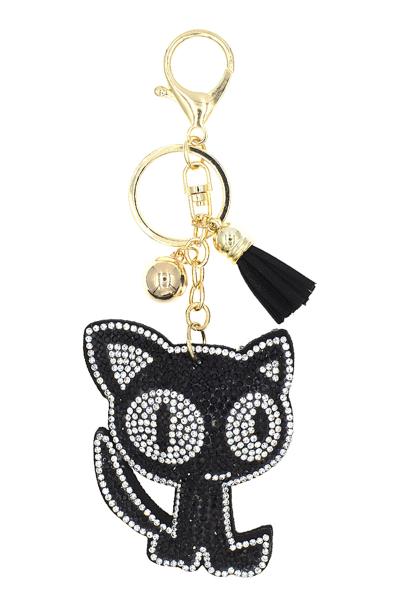 CRAZY EYES BLACK CAT KEY CHAIN