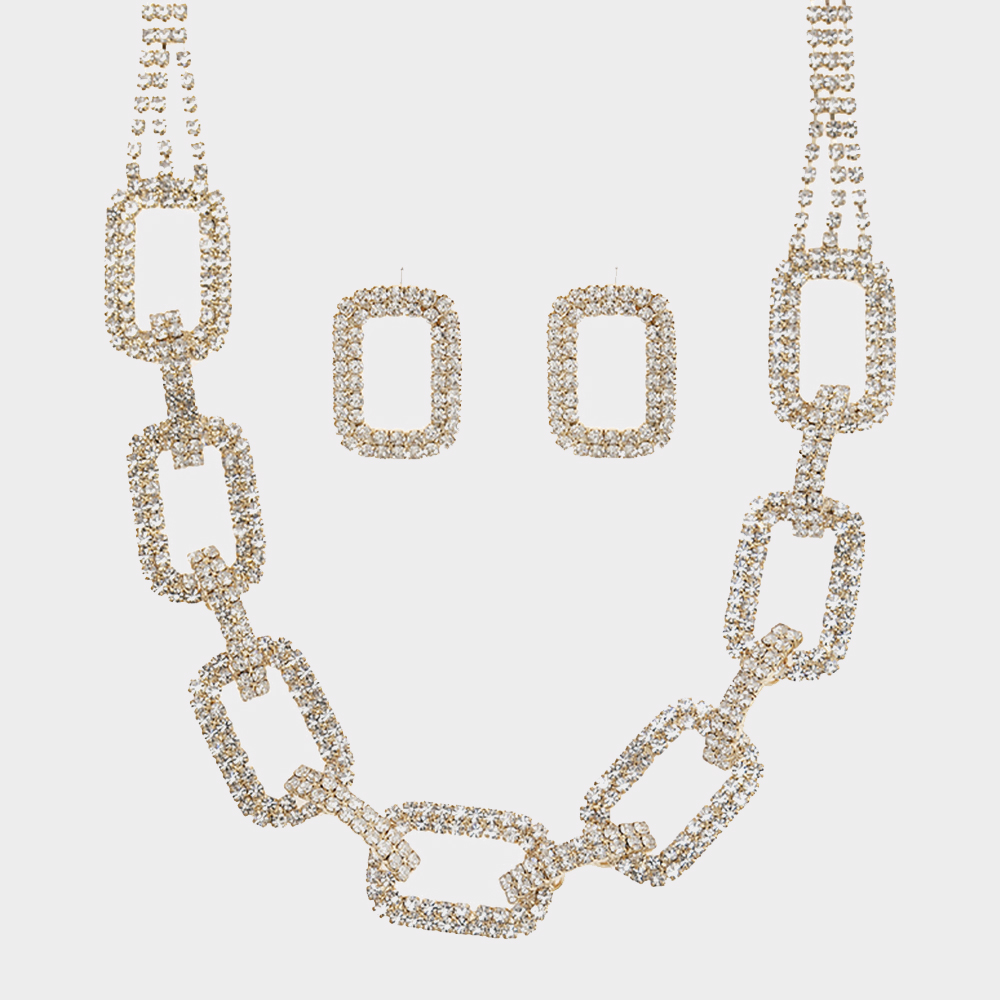 RHINESTONE LINK CHAIN NECKLACE AND EARRING SET