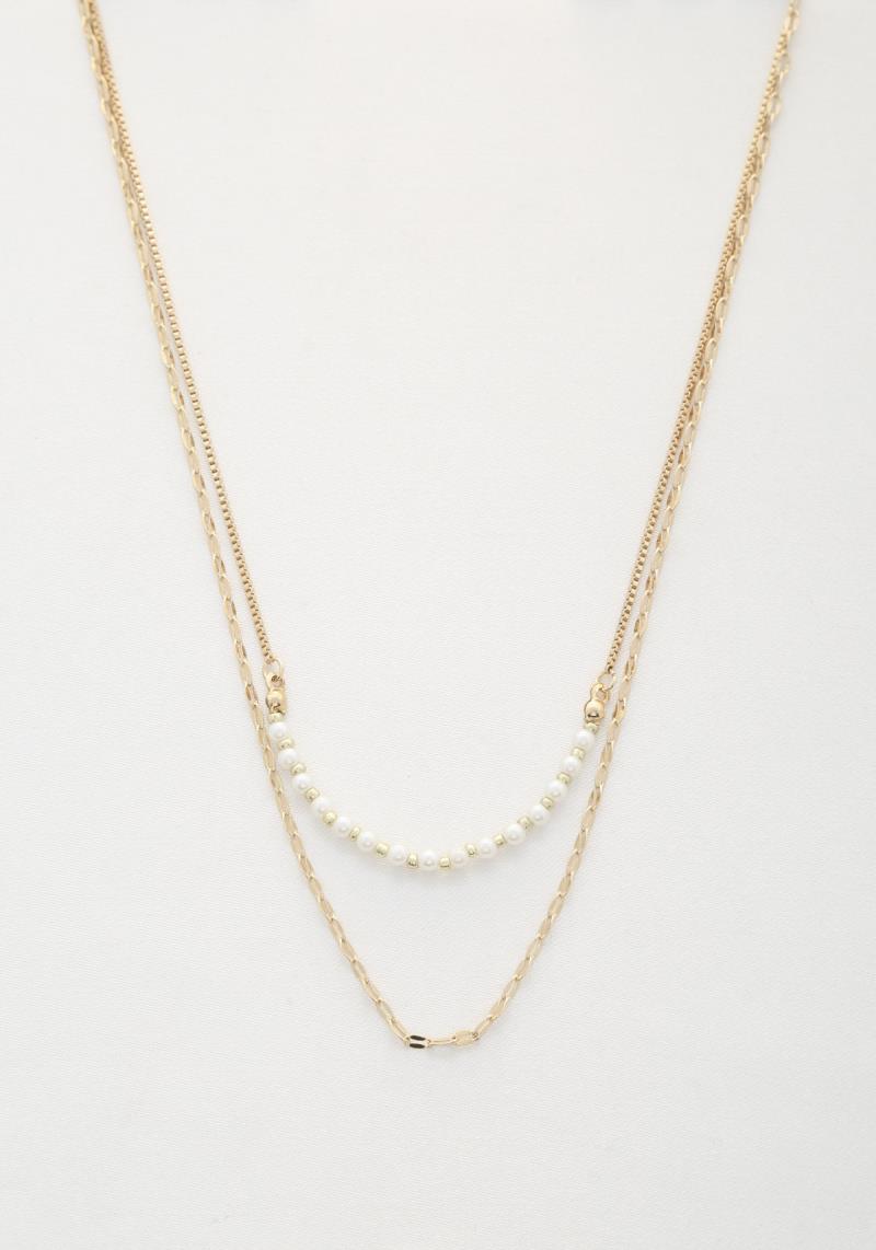 PEARL BEAD PAPERCLIP LINK LAYERED NECKLACE