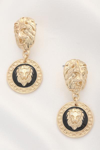LION HEAD GREEK PATTERN DANGLE EARRING