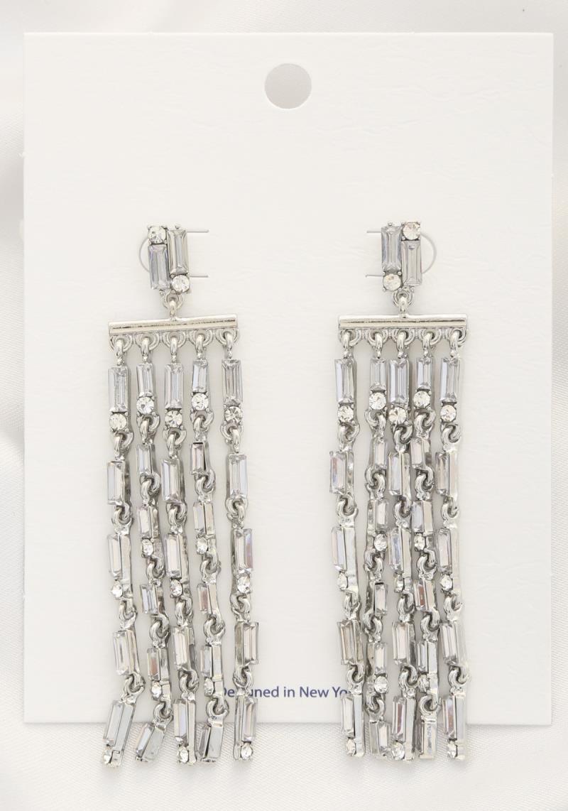 RECTANGLE CRYSTAL METAL DANGLE EARRING