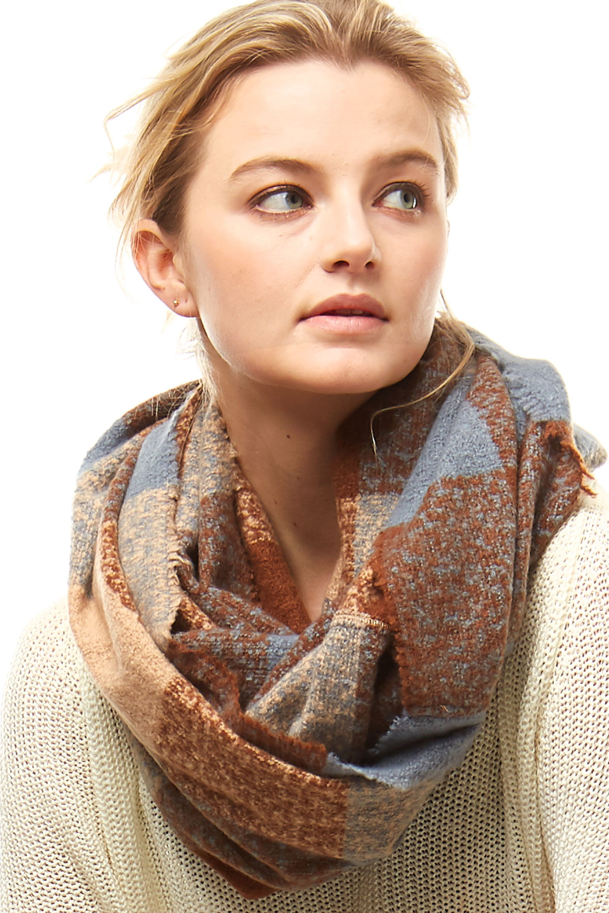 PLAID BOUCLE INFINITY SCARF