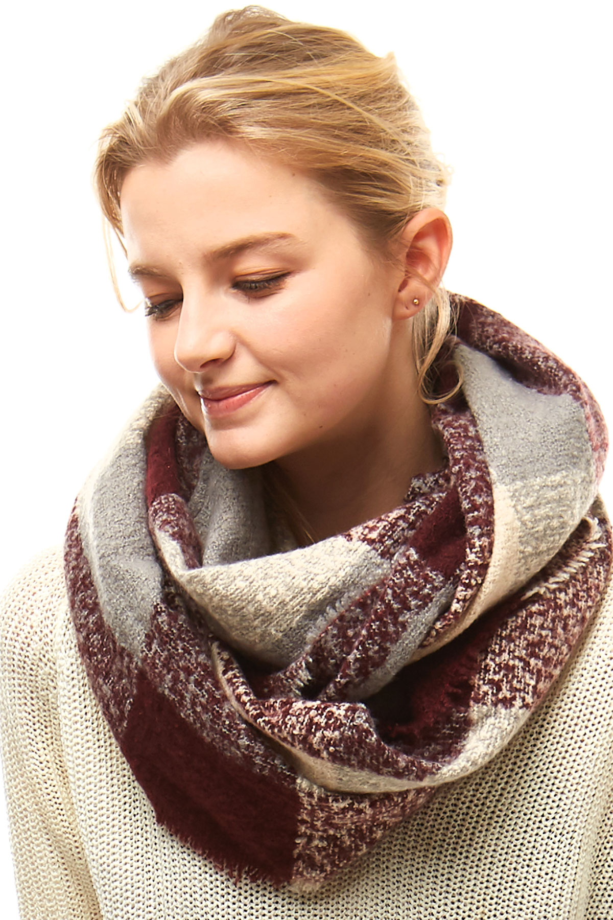PLAID BOUCLE INFINITY SCARF