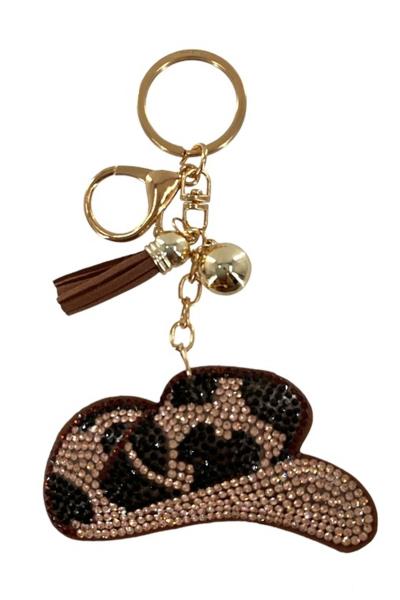 RHINESTONE WESTERN HAT KEYCHAIN WITH TASSEL