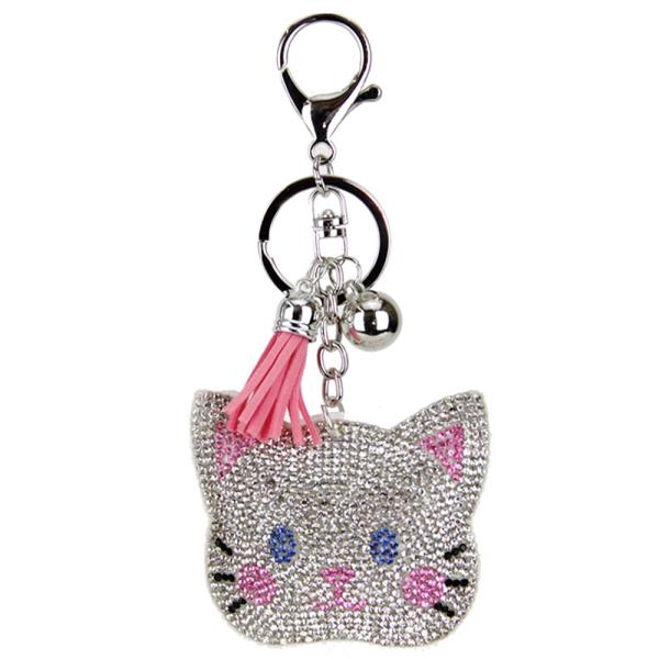 RHINESTONE CAT KEYCHAIN WITH TASSEL