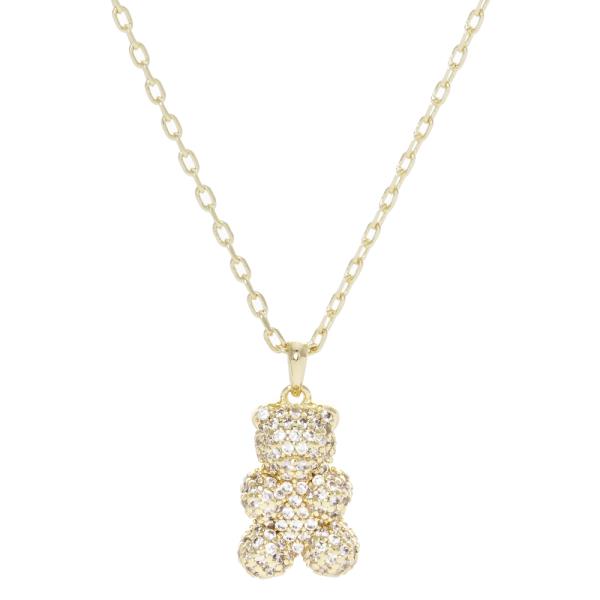 RHINESTONE TEDDY BEAR CHARM NECKLACE