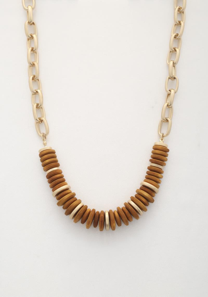 WOOD DISC OVAL LINK NECKLACE