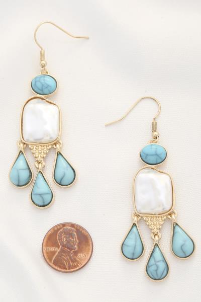 TURQUOISE BEAD TEADROP DANGLE EARRING