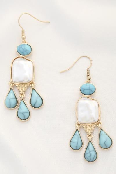 TURQUOISE BEAD TEADROP DANGLE EARRING