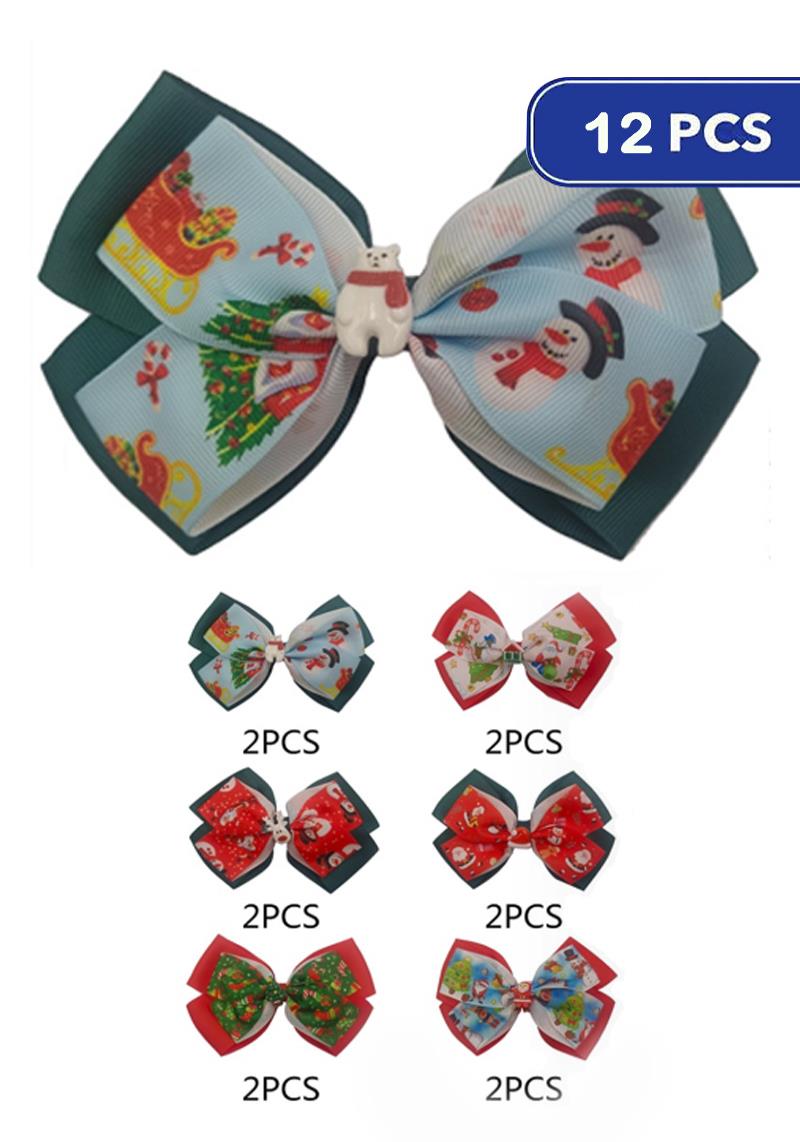 FASHION CHRISTMAS RIBBON HAIR BOW (12 UNITS)