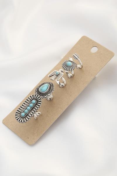 WESTERN TURQUOISE BEAD ASSORTED RING SET