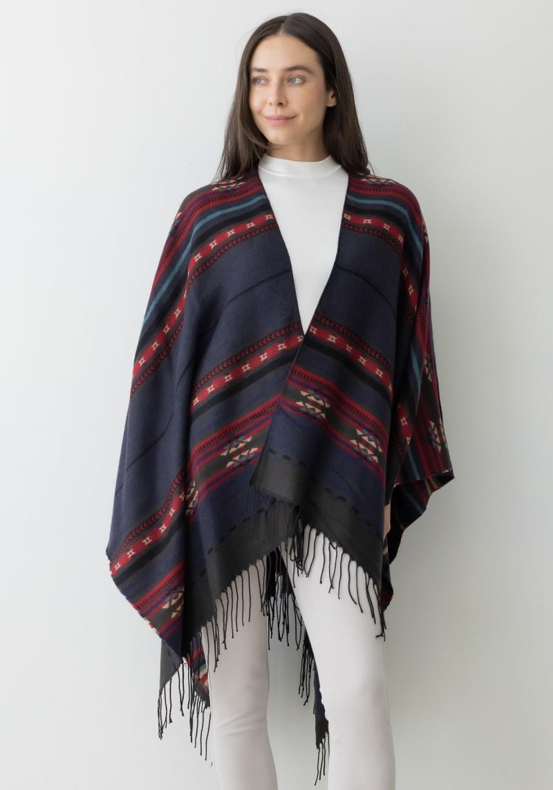 AZTEC PATTERN OPEN FRONT PONCHO