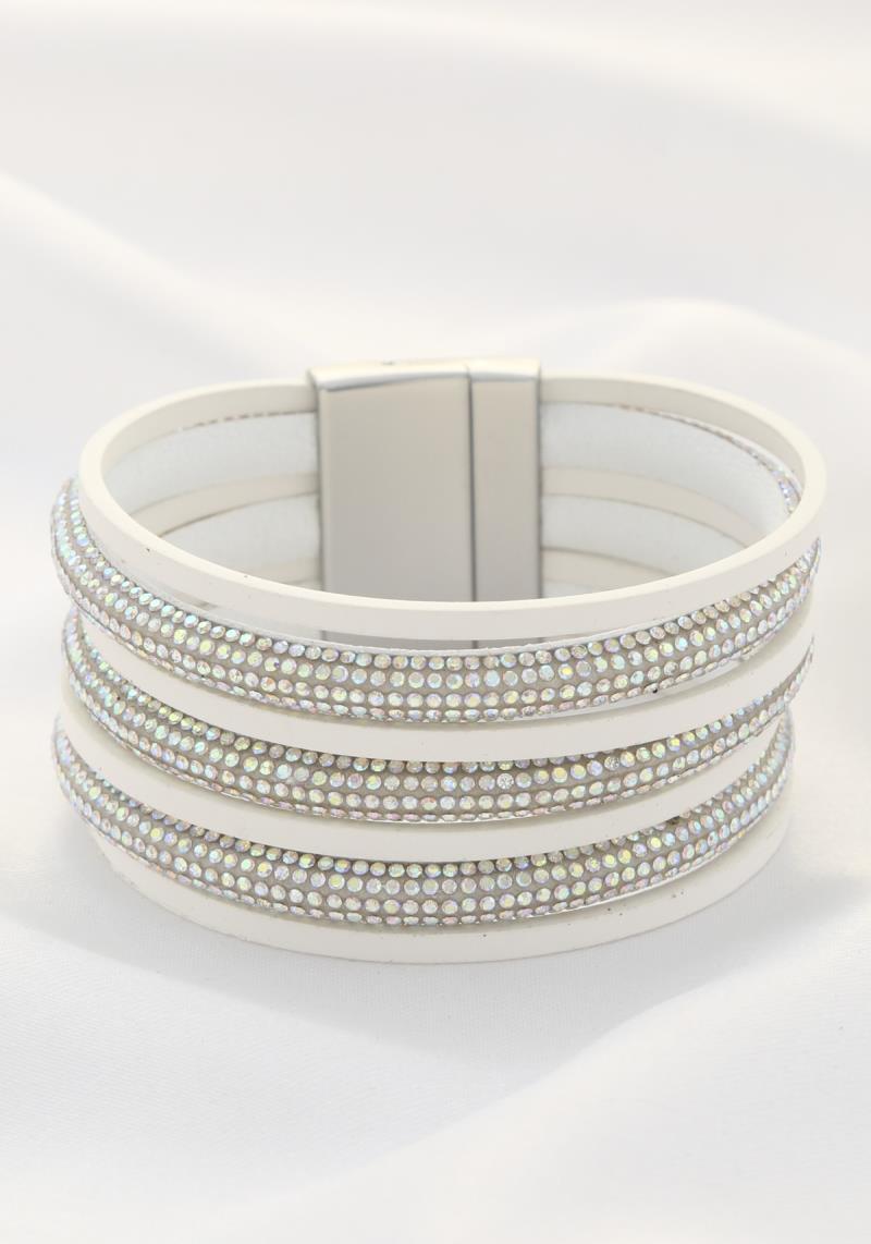 RHINESTONE PU LEATHER MAGNETIC BRACELET