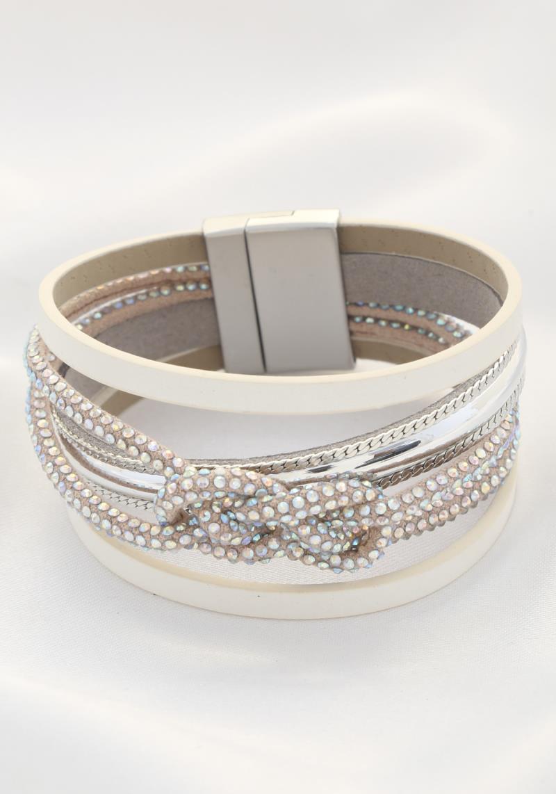 RHINESTONE KNOT PU LEATHER MAGNETIC BRACELET