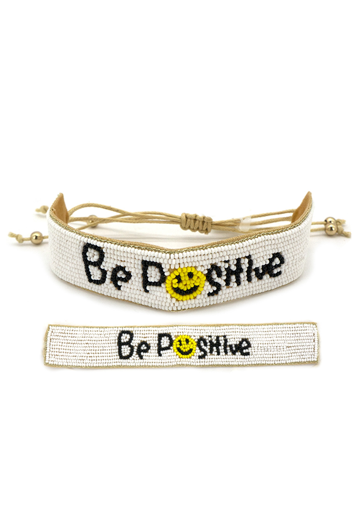 BE POSITIVE HAPPY FACE SEED BEAD ADJUSTABLE BRACELET