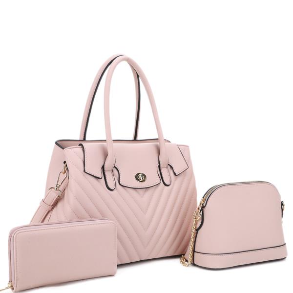 3IN1 FASHION PATTERN STITCH SATCHEL WITH CROSSBODY AND WALLET SET