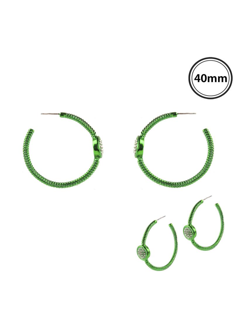 RHINESTONE ALUMINUM COATING TWISTED HOOP EARRING
