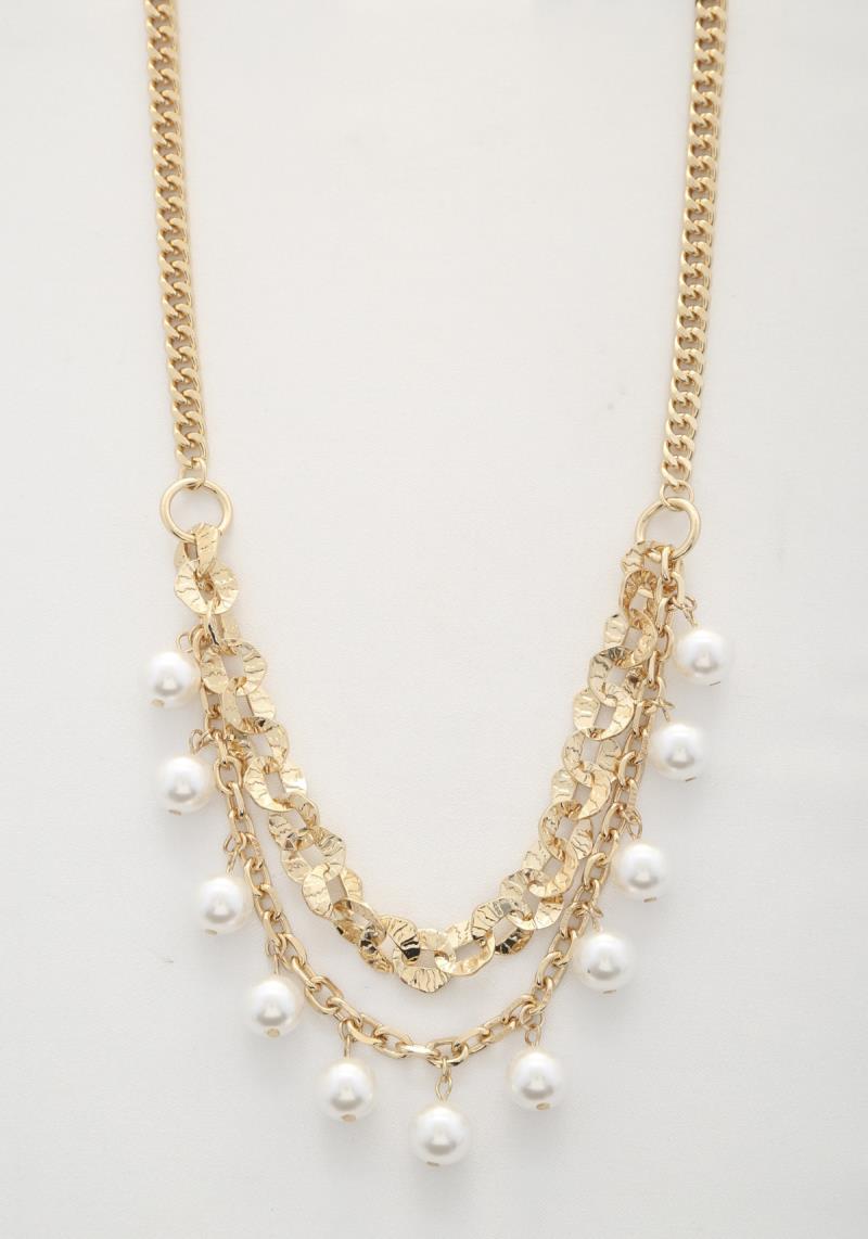 PEARL BEAD CIRCLE LINK LAYERED NECKLACE