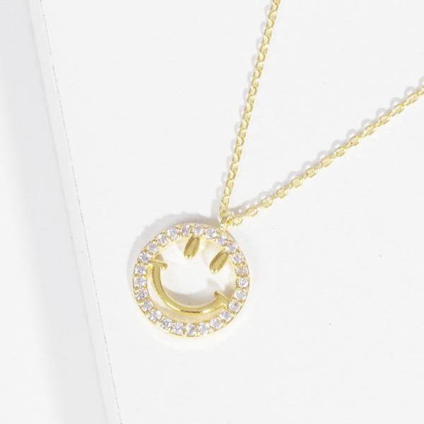 HAPPY FACE RHINESTONE PENDANT NECKLACE