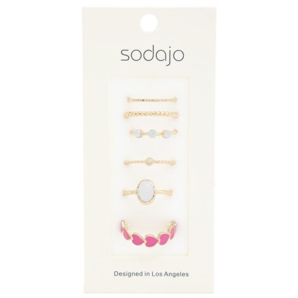 SODAJO HEART OVAL LINK ASSORTED RING SET