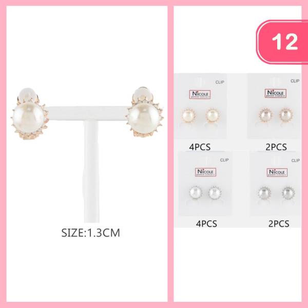 RHINESTONE PEARL CLIP ON EARRING (12 UNITS)