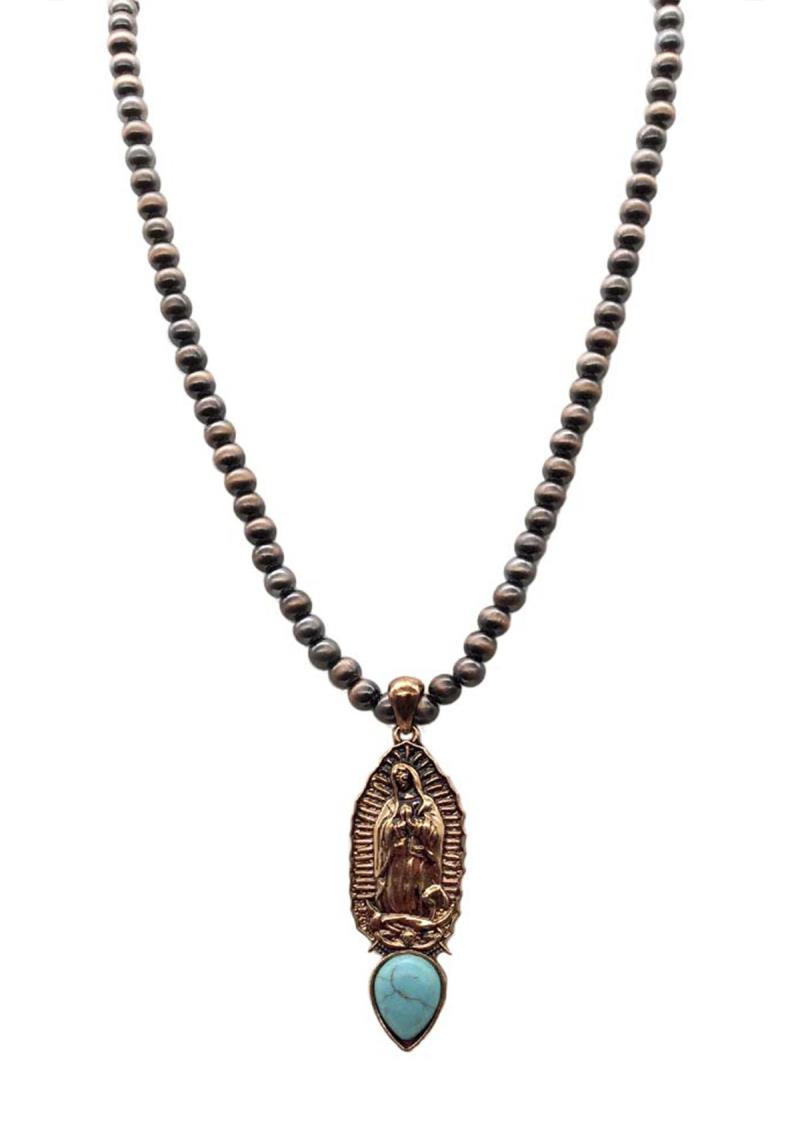 NAVAJO GUADALUPE MARIA W/ TQ NECKLACE