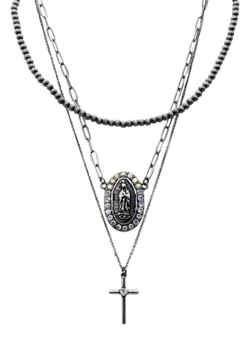 NAVAJO GUADALUPE MARIA 3 ROWS NECKLACE
