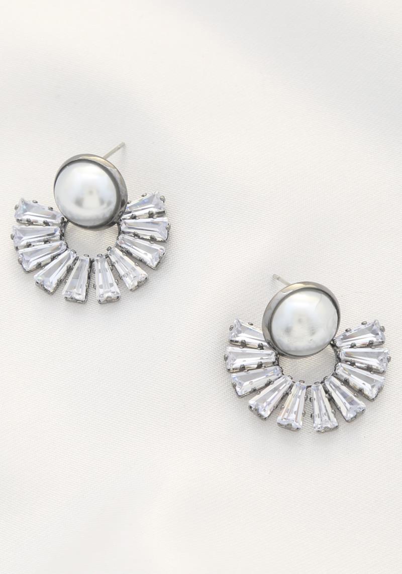 PEARL RHINESTONE FAN POST EARRING