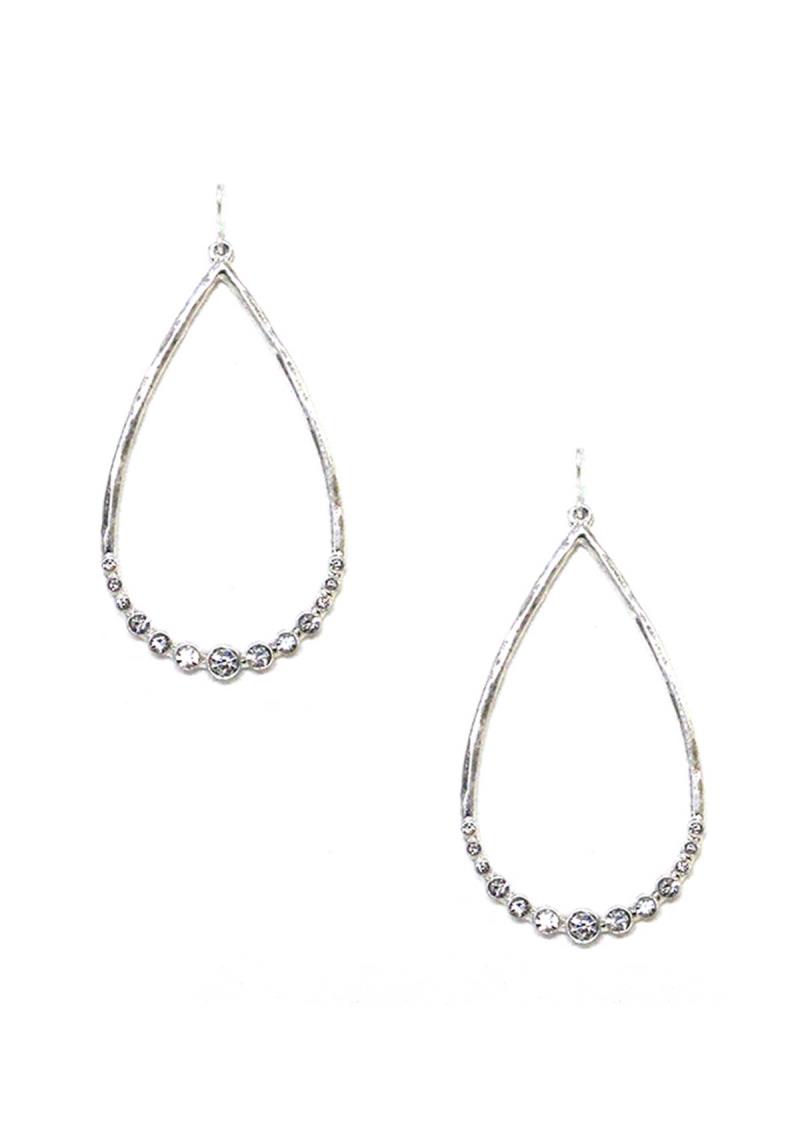 METAL RHINESTONE TEARDROP DANGLE EARRING