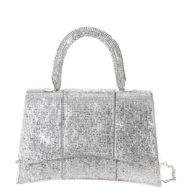 CURVE RHINESTONE HANDLE BAG