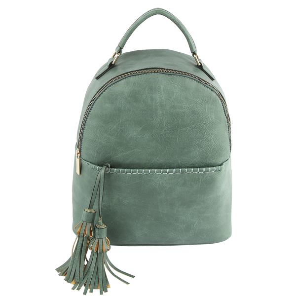 PLAIN ROUND ZIPPER TASSEL BACKPACK