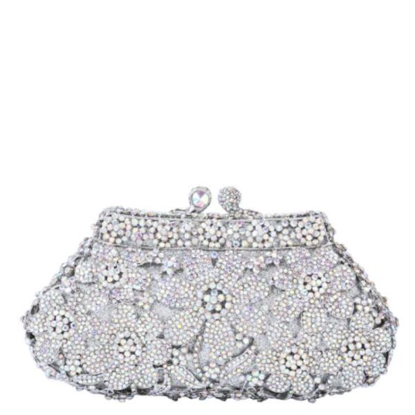 FLOWER ORNATE RHINESTONE MINAUDIERE CLUTCH BAG