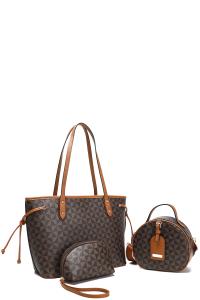 3IN1 MONOGRAM TOTE BAG WITH CROSSBODY AND POUCH SET