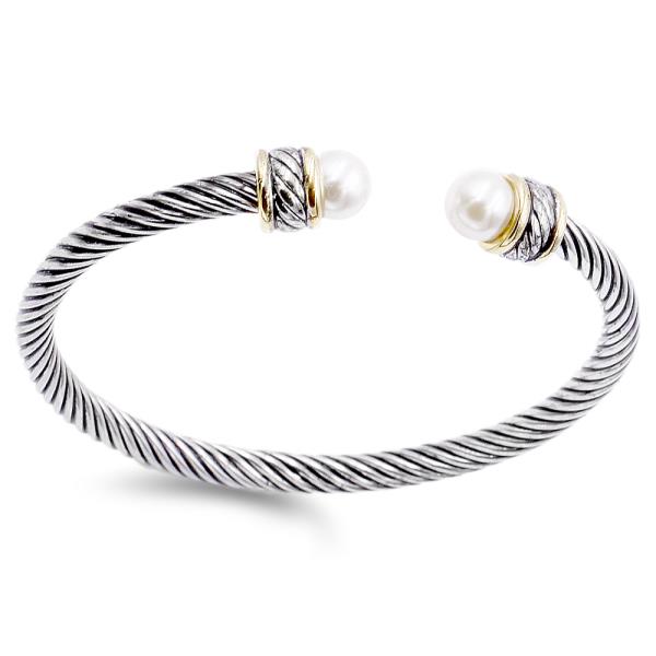 PEARL BEAD TWISTED CUFF BRACELET